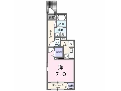 ルーツショアⅢ(1K/1階)の間取り写真