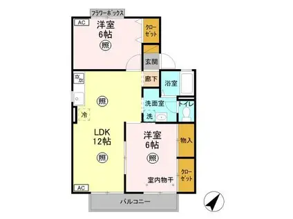 プルミエ・ラムール A(2LDK/1階)の間取り写真