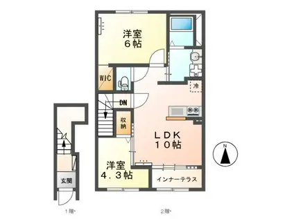 ヴィラカシマ(2LDK/2階)の間取り写真