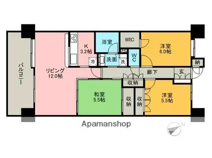 サンクレイドル高崎問屋町ステーションアリーナ(3LDK/2階)の間取り写真
