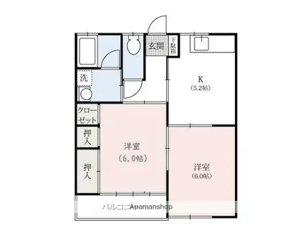 ヴィレッジフクダ(2K/1階)の間取り写真