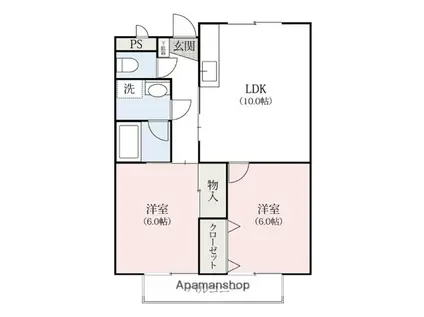 プラムハイツⅡ(2LDK/2階)の間取り写真