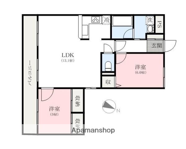 ベルメゾン井野(2LDK/5階)の間取り写真