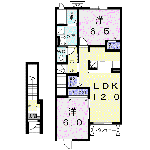 メリディオⅠ(2LDK/2階)の間取り写真