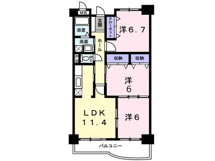 クラール(3LDK/5階)の間取り写真