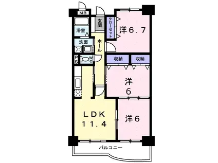 クラール(3LDK/4階)の間取り写真