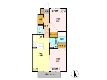 ブライトグローブ N(2DK/1階)の間取り写真