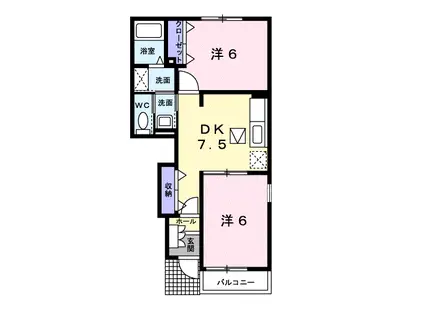 クレアトゥール A(2DK/1階)の間取り写真