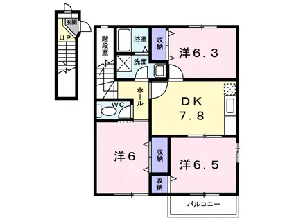 ヴィトンA(3DK/2階)の間取り写真