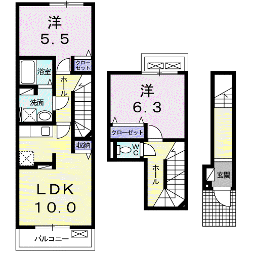 ヴィラ プリムローズ(2LDK/2階)の間取り写真