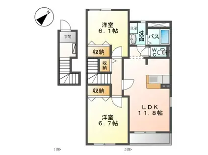 ミーティア(2LDK/2階)の間取り写真