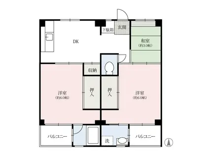 ビレッジハウス寺尾2号棟(3DK/3階)の間取り写真