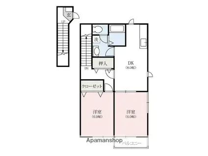 TIARAGEⅠ(2DK/2階)の間取り写真