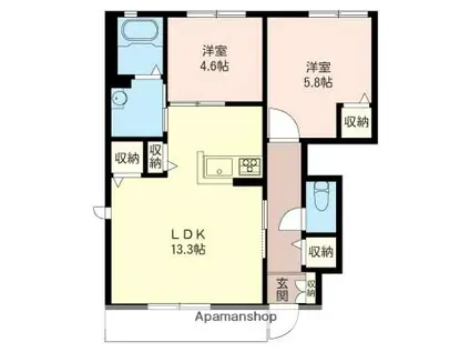 ベイサージュ上並榎(2LDK/1階)の間取り写真
