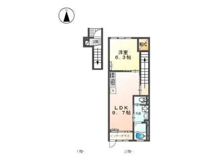 ノースグレイス(1LDK/2階)の間取り写真