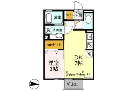 HEALINGROVE N(1DK/2階)の間取り写真