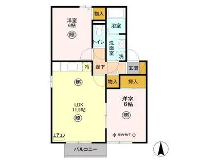 サンライズヒルC(2LDK/1階)の間取り写真