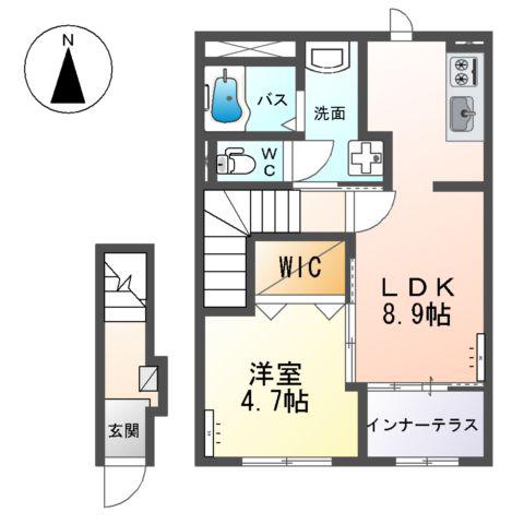 高崎市下小鳥町アパート(1LDK/2階)の間取り写真