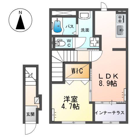 高崎市下小鳥町アパート(1LDK/2階)の間取り写真