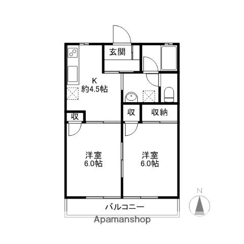 ハイツ大利根Ⅱ(2K/2階)の間取り写真