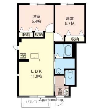 ヴィラエステートA・B(2LDK/1階)の間取り写真