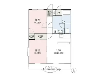 カンパーニュ敷島(2LDK/3階)の間取り写真