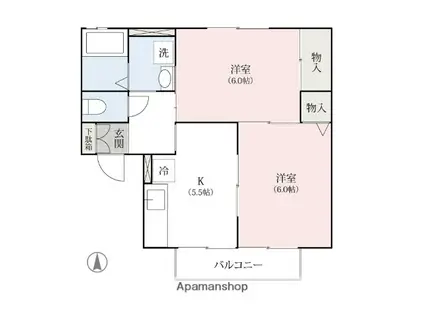 セジュールフジA・B・C(2K/2階)の間取り写真