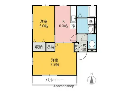 レトア絹香A・B(2K/2階)の間取り写真