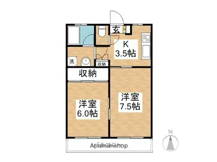 福室マンション(2K/1階)の間取り写真