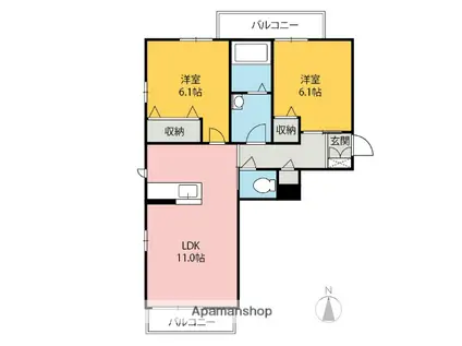 TSヴィラ元総社(2LDK/3階)の間取り写真