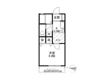 カーサ三俣(1K/2階)の間取り写真