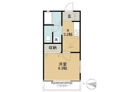 カーサ三俣(1K/2階)の間取り写真