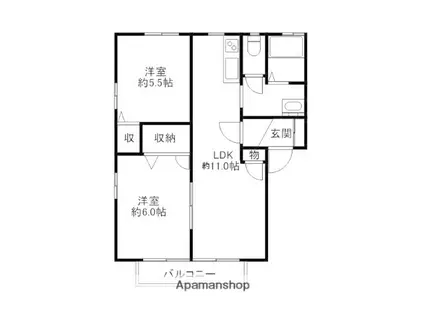 三宮ヒルズAB(2LDK/2階)の間取り写真