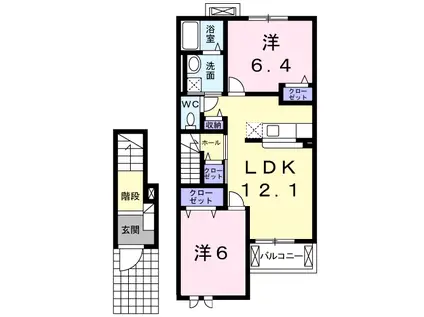 クラールB(2LDK/2階)の間取り写真