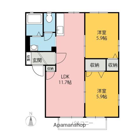 ヴィラ・フォンテーヌ(2LDK/2階)の間取り写真