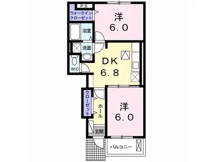 アルデンヌA(2DK/1階)の間取り写真