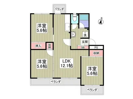 サンハイツ高井(3LDK/3階)の間取り写真