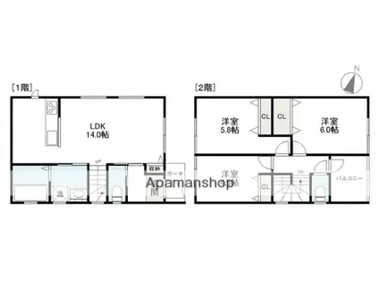 両毛線 前橋駅 徒歩42分 2階建 築1年(3LDK)の間取り写真