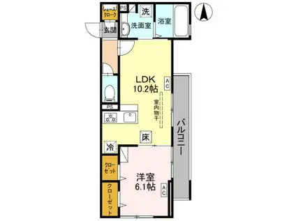 DーROOM FIORE N(1LDK/1階)の間取り写真