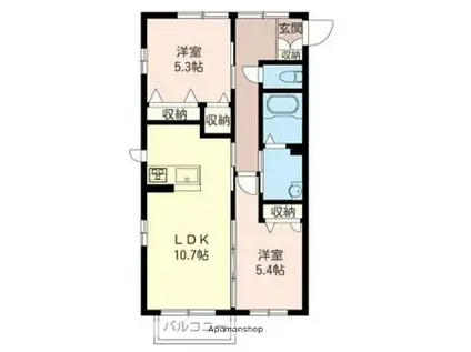 カーサ・クワトロⅢ(2LDK/2階)の間取り写真