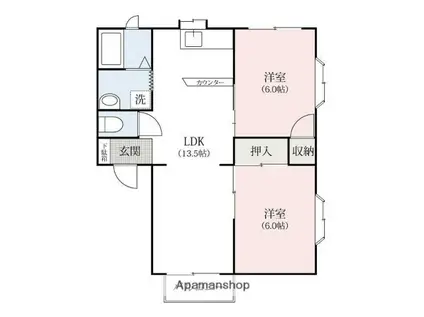 ハイツファミールB(2LDK/1階)の間取り写真