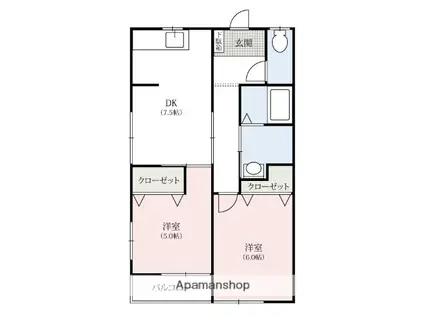 サンパレス新田B(2DK/2階)の間取り写真