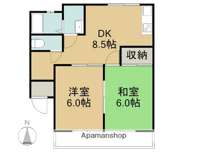 イーストシティ長谷川(2DK/1階)の間取り写真