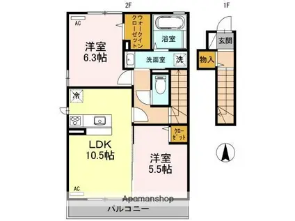 GS百頭(2LDK/2階)の間取り写真
