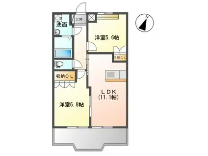 グランディールⅡ(2LDK/2階)の間取り写真