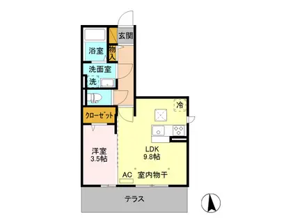 カスタリア B(1LDK/1階)の間取り写真