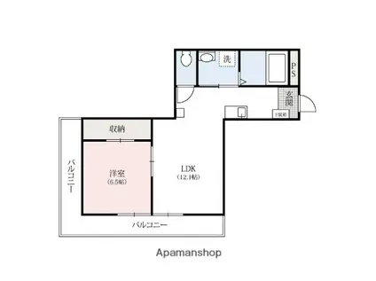 富久ビル(1LDK/2階)の間取り写真