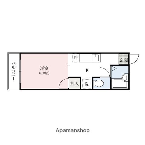 サンパレス宝町F棟(1K/2階)の間取り写真