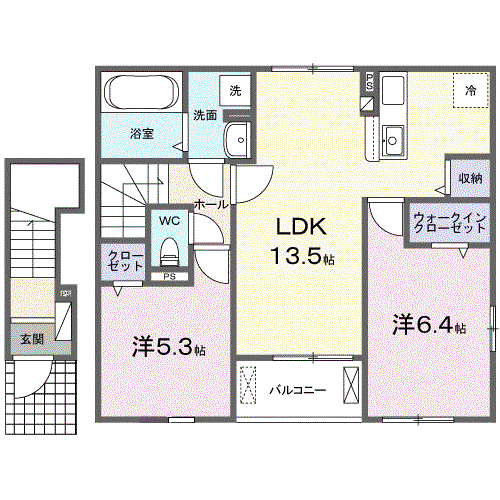 オークガーデン Ⅰ(2LDK/2階)の間取り写真