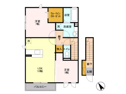 グランソレイユC(2LDK/2階)の間取り写真